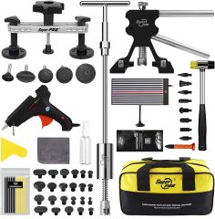 Super PDR Paintless Dents Repair Kit 48 Pcs, PDR Tool Kit with Upgraded LED Reflection Board, T-Puller, Bridge Puller, Dent Lifter etc.
