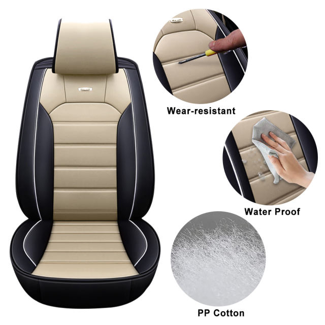 Fly5D Universal Car Front Seat Covers, Premium Seat Cover for Auto, Non-Slip Leather Seat Protectors for SUV, Van, Truck etc, Designed for Ford, Jeep, Kia, Nissan and Many More, Beige