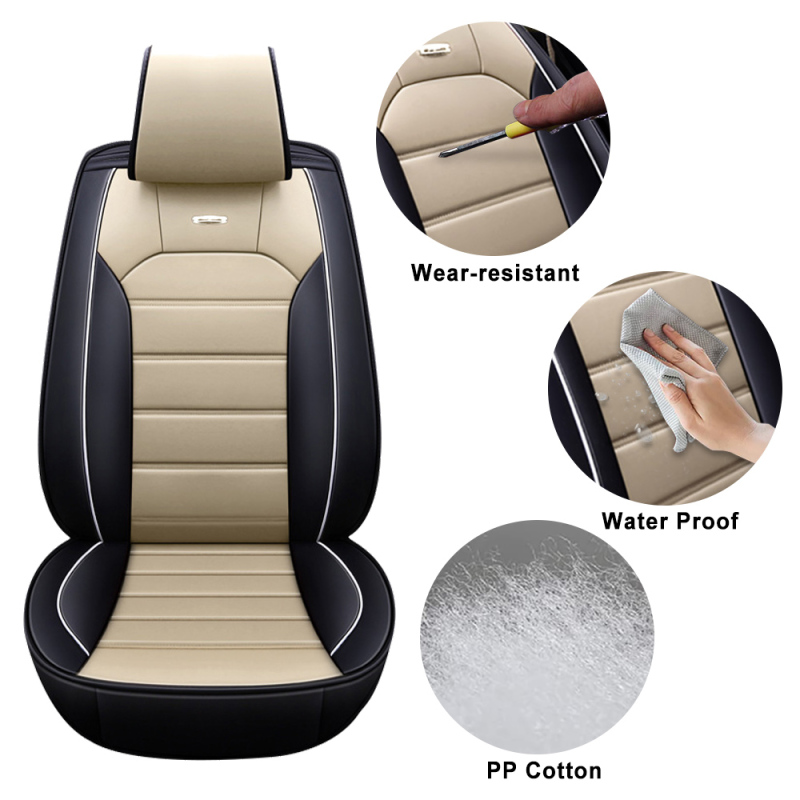 Fly5D Universal Car Front Seat Covers, Premium Seat Cover for Auto, Non-Slip Leather Seat Protectors for SUV, Van, Truck etc, Designed for Ford, Jeep, Kia, Nissan and Many More, Beige