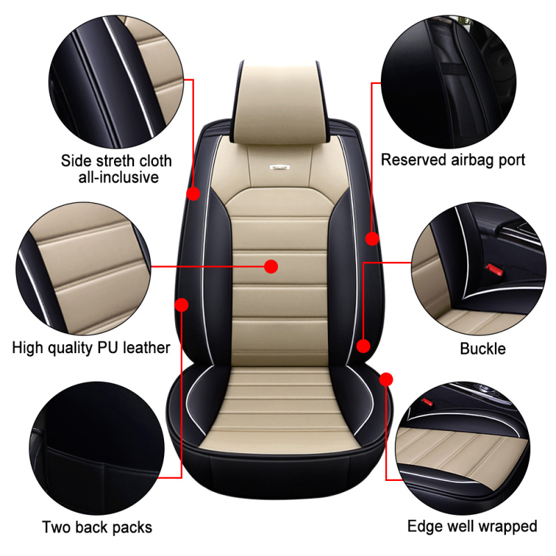 Fly5D Universal Car Front Seat Covers, Premium Seat Cover for Auto, Non-Slip Leather Seat Protectors for SUV, Van, Truck etc, Designed for Ford, Jeep, Kia, Nissan and Many More, Beige
