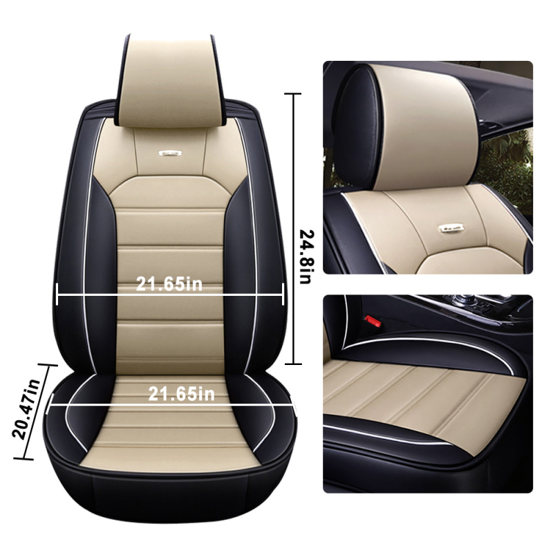 Fly5D Universal Car Front Seat Covers, Premium Seat Cover for Auto, Non-Slip Leather Seat Protectors for SUV, Van, Truck etc, Designed for Ford, Jeep, Kia, Nissan and Many More, Beige