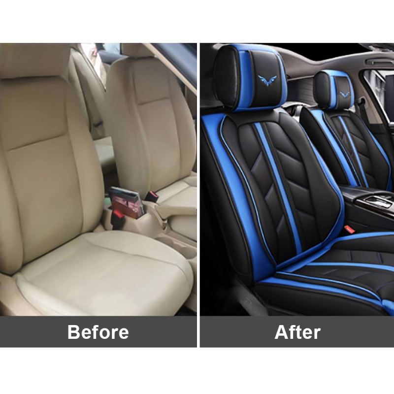 Super PDR Car Seat Covers for Front Seats, Waterproof Leather Seat Cover Set for Automotive, Premium Front Seat Protectors with Simple Installation, Disigned for Car, Truck, SUV etc, Black&Blue