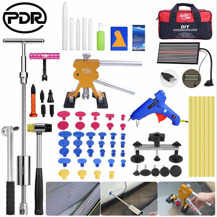 Paint less Dent Repair Tools Kit with stick remover Kit Slider Hammer Lifter Set LED Line Board Kit