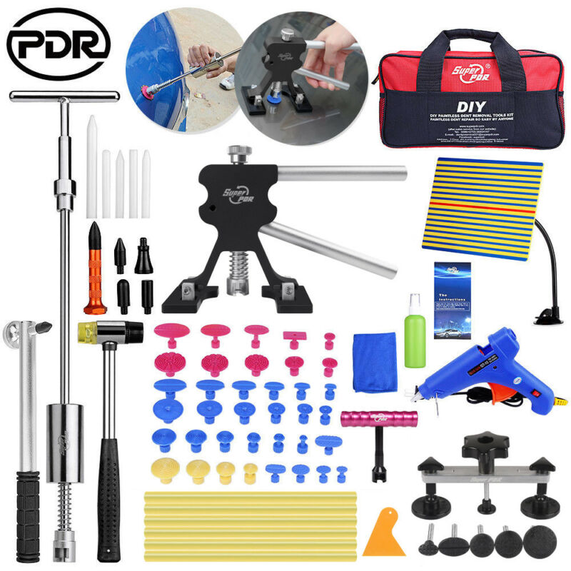 Super PDR Professional rubber hammer black tabs dent puller pdr car paint less dent repair tool with red tool bag