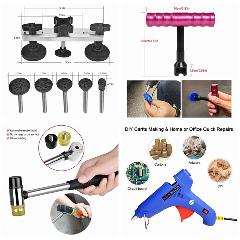 Super PDR Professional rubber hammer black tabs dent puller pdr car paint less dent repair tool with red tool bag