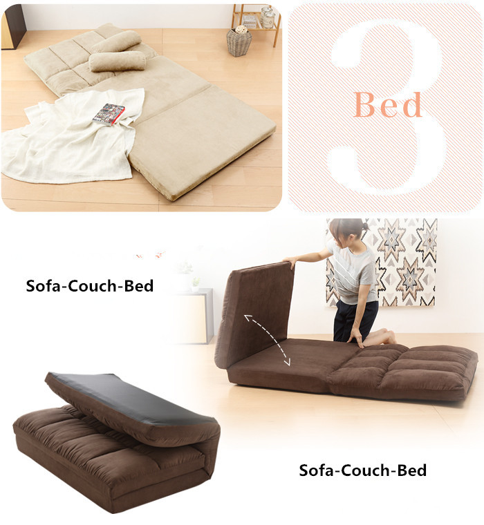 Contemporary Floor Folding Sofa Bed Adjustable Lounge Mattress Lazy Couch with pillows Convertible Fabric Flip Sleeper Lounger