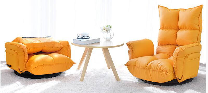 Collapsible Multi-File Adjustment Rotating Chair Sofa 360 Degree Swivel Modern Bedroom Backrest Foldable Floor Chair Leather
