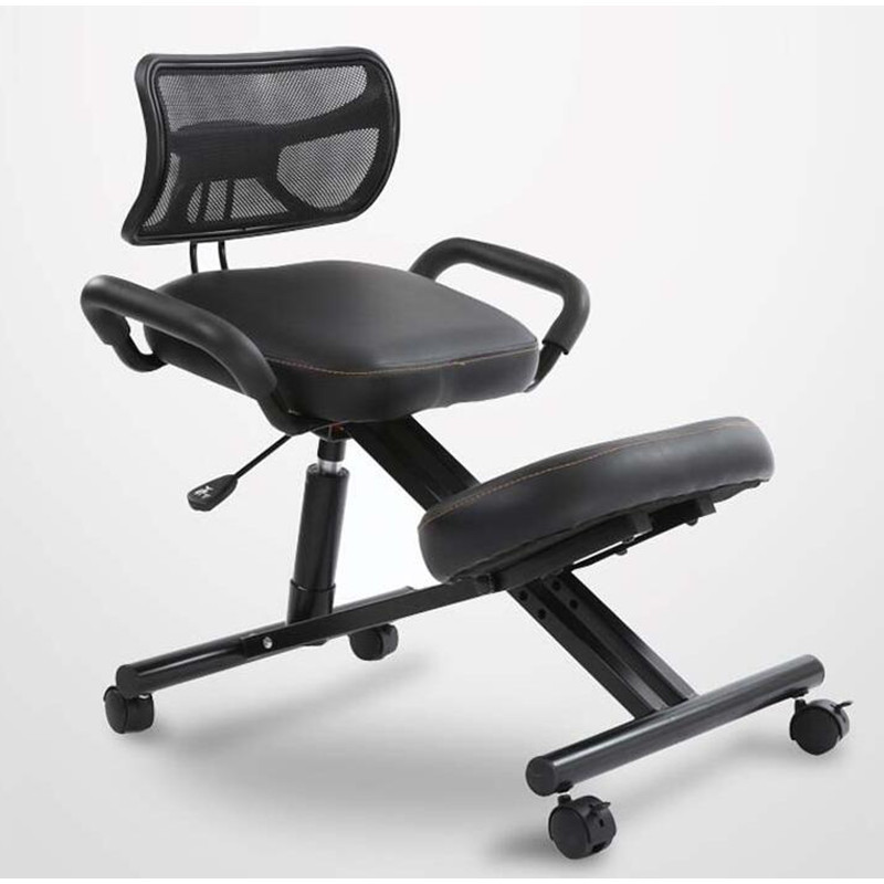 Ergonomically Designed Knee Chair with Back and Handle Office Kneeling Chair Ergonomic Posture Leather Black Chair With Caster