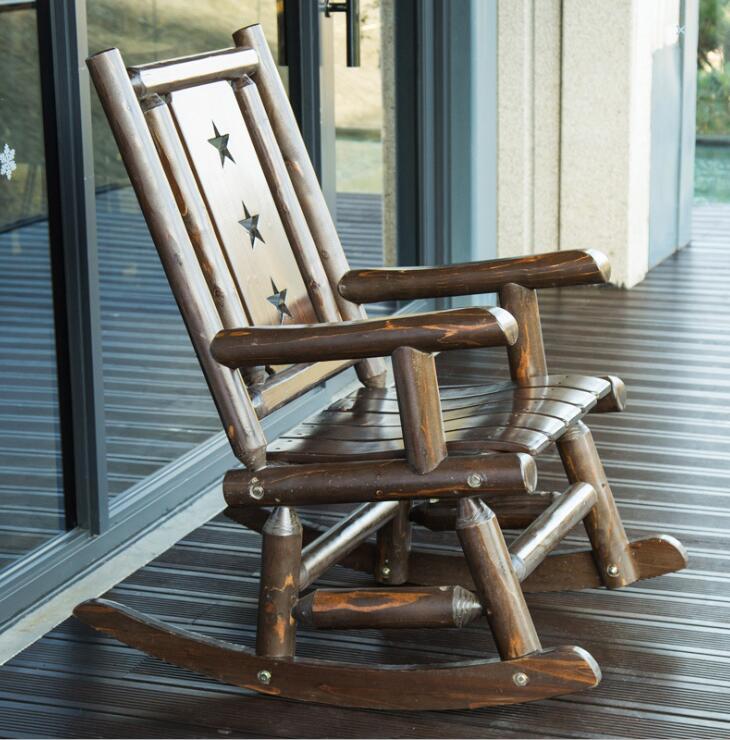 Outdoor Furniture Wooden Rocking Chair Rustic American Country Style Antique Vintage Adult Large Garden Rocker Armchair Rocker