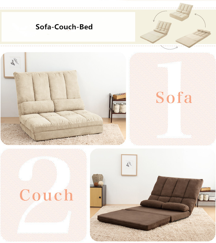 Contemporary Floor Folding Sofa Bed Adjustable Lounge Mattress Lazy Couch with pillows Convertible Fabric Flip Sleeper Lounger