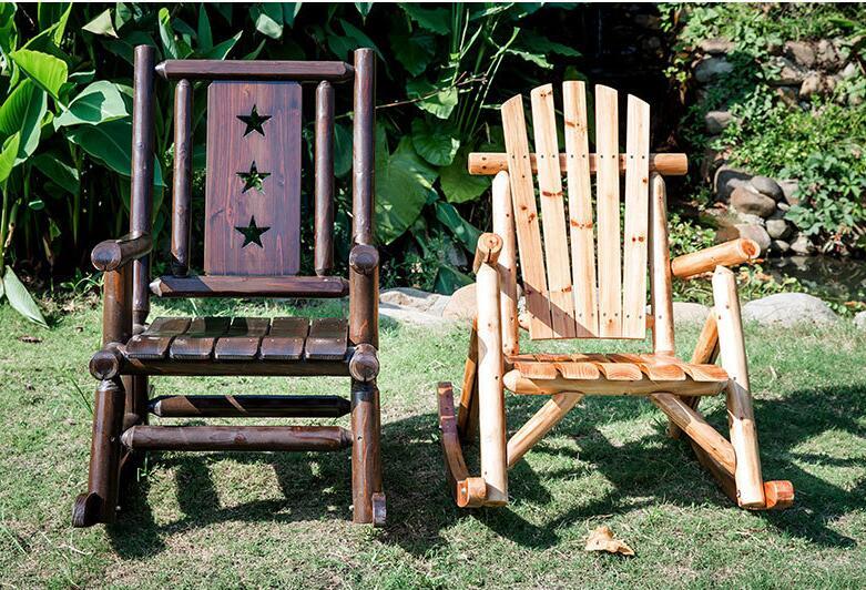 Outdoor Furniture Wooden Rocking Chair Rustic American Country Style Antique Vintage Adult Large Garden Rocker Armchair Rocker