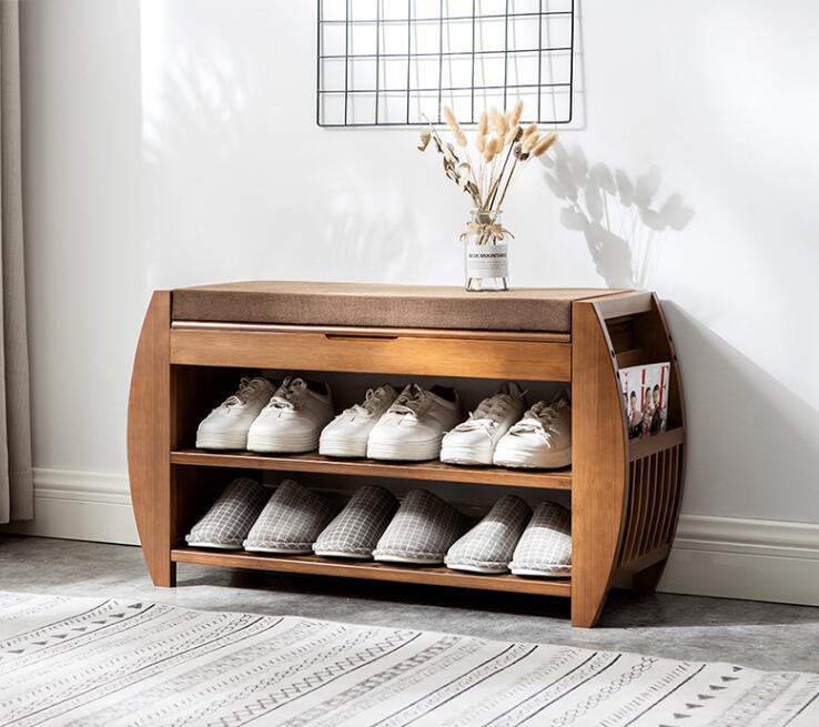Bamboo Shoe Bench Rack W Removable Cushion Hidden Storage Compartment Side Drawer Entryway Shoe Storage Organizer Shoe Cabinet