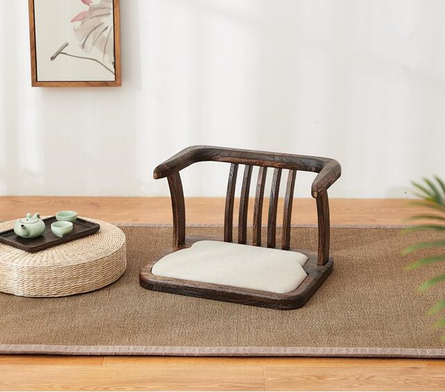 Japanese Style Solid Wood Floor Chair Armchair With Seat Cushion Tatami Zaisu Legless Chair Seating Gaming Reading Watching TV