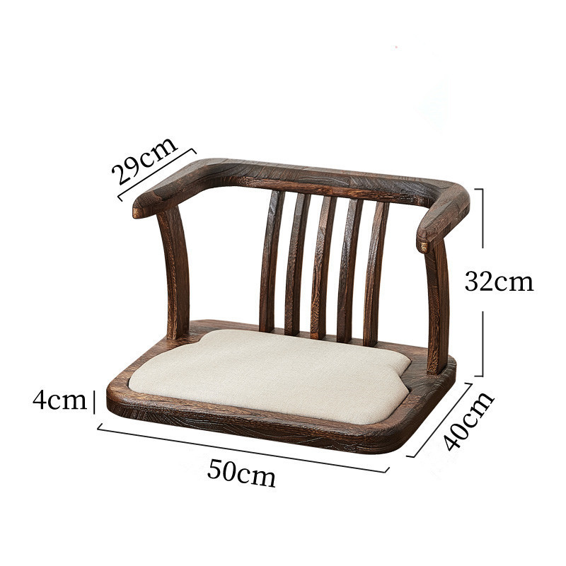 Japanese Style Solid Wood Floor Chair Armchair With Seat Cushion Tatami Zaisu Legless Chair Seating Gaming Reading Watching TV