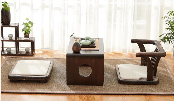 Japanese Style Solid Wood Floor Chair Armchair With Seat Cushion Tatami Zaisu Legless Chair Seating Gaming Reading Watching TV