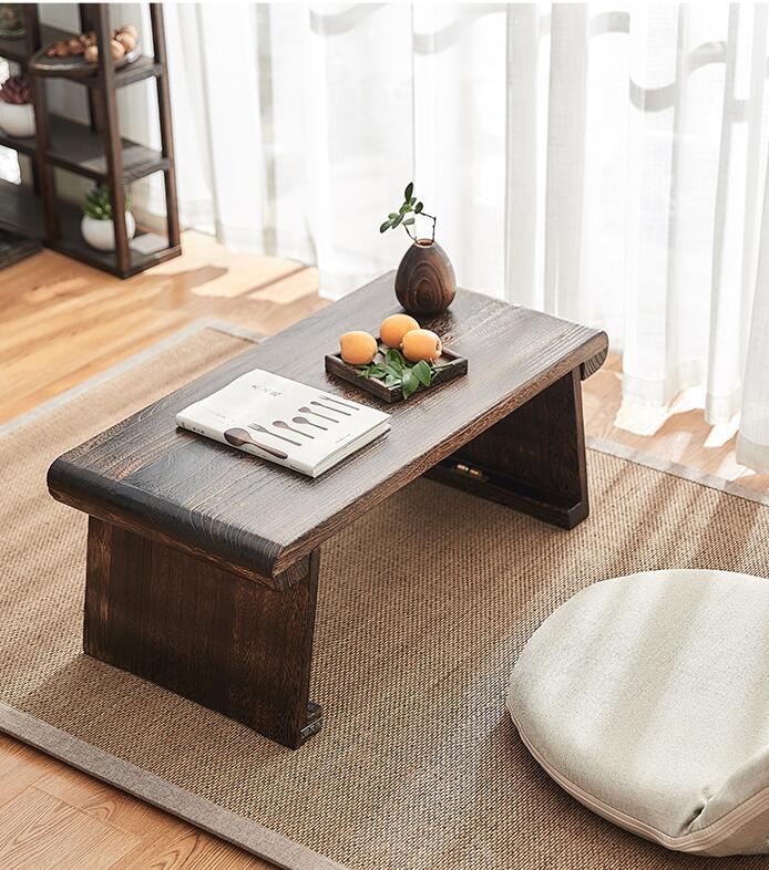 Simple Japanese-Style Folding Coffee Table Antique Small Apartment Living Room Rectangle Wood Tea Table Foldable for Breakfast