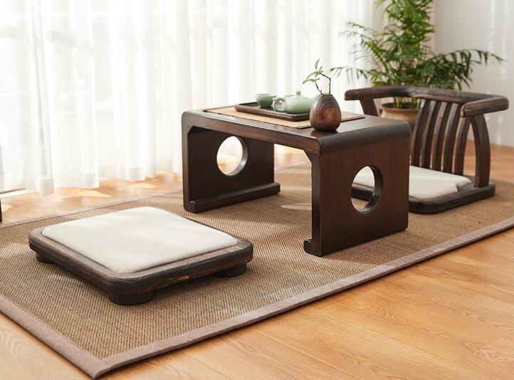 Japanese Style Solid Wood Floor Chair Armchair With Seat Cushion Tatami Zaisu Legless Chair Seating Gaming Reading Watching TV