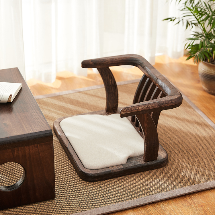 Japanese Style Solid Wood Floor Chair Armchair With Seat Cushion Tatami Zaisu Legless Chair Seating Gaming Reading Watching TV