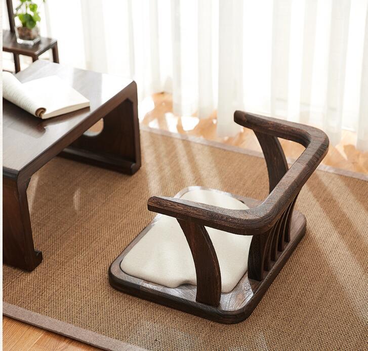 Japanese Style Solid Wood Floor Chair Armchair With Seat Cushion Tatami Zaisu Legless Chair Seating Gaming Reading Watching TV