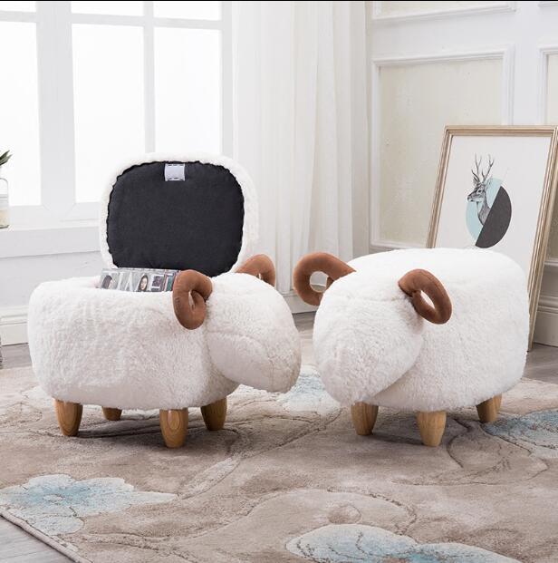 Sheep Storage Stool Animal Ottoman Footrest Stool/Padded Seat with Vivid Adorable Animal-Like Features Storage Ottoman Bench