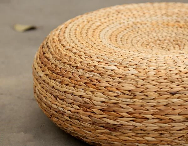 Handcrafted Eco-friendly Breathable Padded Knitted Straw Seat Cushion Banana Bark Pouf Ottoman Floor Seating Tatami Furniture