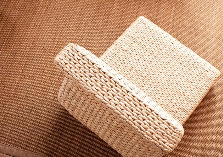 Handmade Straw&Rattan Japanese Floor Legless Chair Tatami Zaisu Backrest Chair for Balcony Bay Window Office Living Room Bedroom