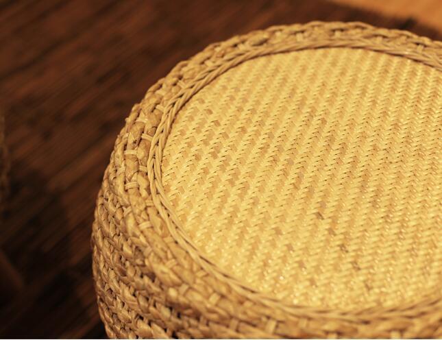 Round Foot Stool Change Shoe Ottoman Wooden Legs Padded Footrest Rattan Dressing Makeup Stool Hallway Living Room Wicker Pouf