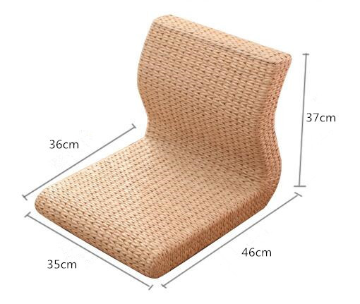 Handmade Straw&Rattan Japanese Floor Legless Chair Tatami Zaisu Backrest Chair for Balcony Bay Window Office Living Room Bedroom