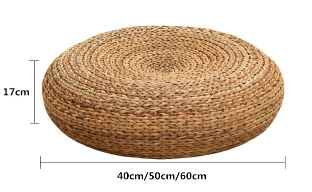 Handcrafted Eco-friendly Breathable Padded Knitted Straw Seat Cushion Banana Bark Pouf Ottoman Floor Seating Tatami Furniture