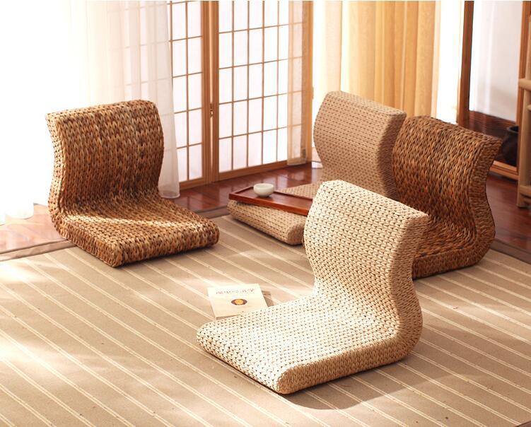 Handmade Japanese Floor Legless Chair Sitting Room Furniture Asian Traditional Tatami Zaisu Backrest Chair for Balcony Bay