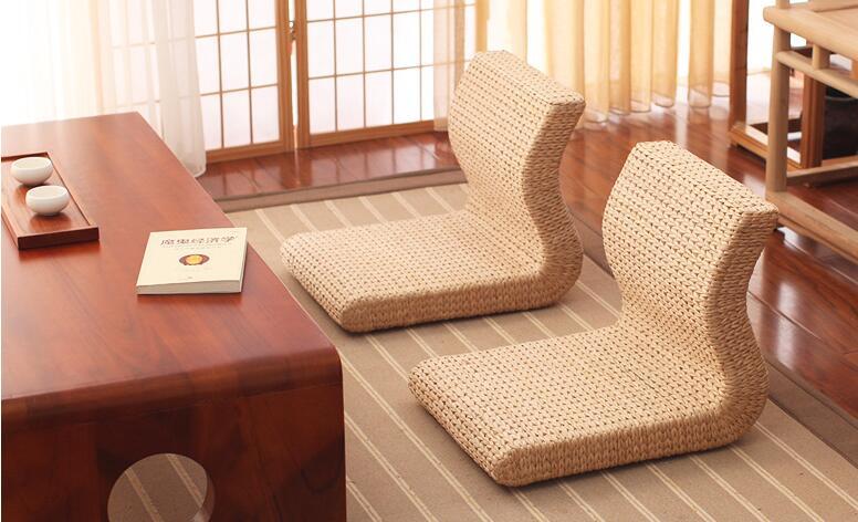 Handmade Japanese Floor Legless Chair Sitting Room Furniture Asian Traditional Tatami Zaisu Backrest Chair for Balcony Bay
