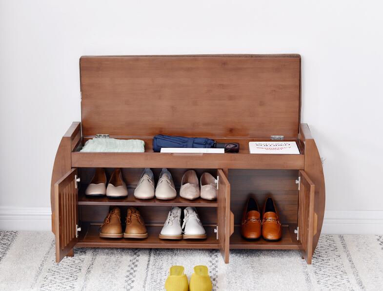 Modern Bamboo Shoe Rack Cabinet Entryway Organizer Storage Household Shelf with Seat Cushion Bamboo Furniture Hallway Shoe Stan