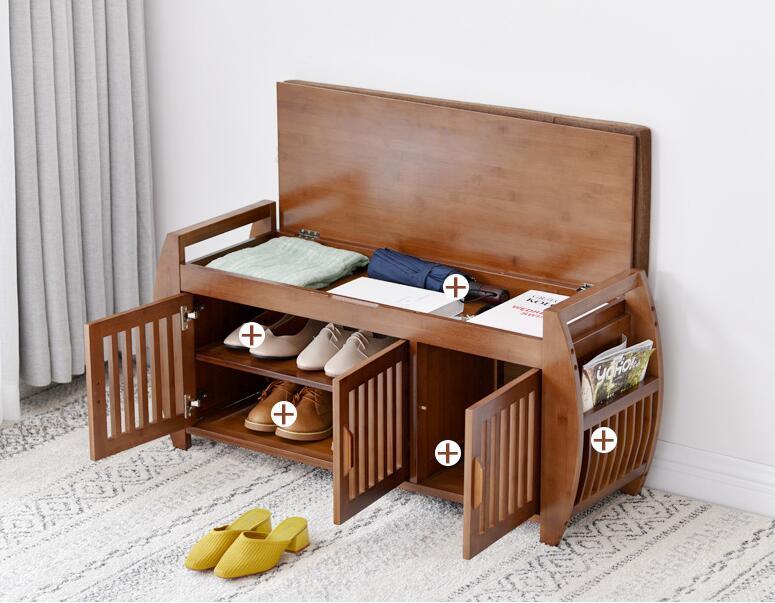 Modern Bamboo Shoe Rack Cabinet Entryway Organizer Storage Household Shelf with Seat Cushion Bamboo Furniture Hallway Shoe Stan