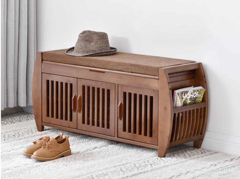 Modern Bamboo Shoe Rack Cabinet Entryway Organizer Storage Household Shelf with Seat Cushion Bamboo Furniture Hallway Shoe Stan