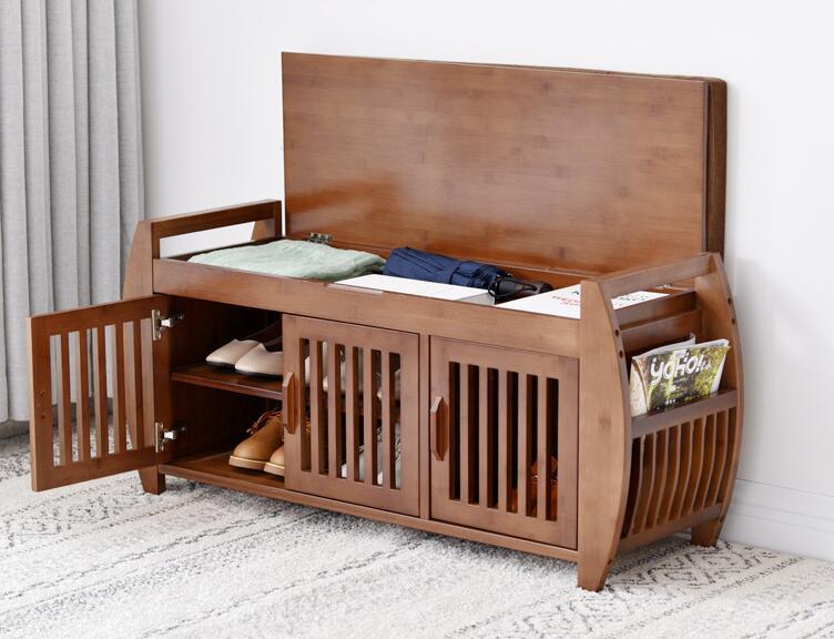 Modern Bamboo Shoe Rack Cabinet Entryway Organizer Storage Household Shelf with Seat Cushion Bamboo Furniture Hallway Shoe Stan