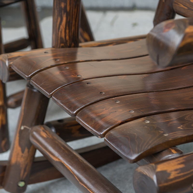 Antique Wood Outdoor Rocking Log Chair Wooden Porch Rustic Single Rocker Leisure Design Armchair for Deck, Balcony or Indoor Use