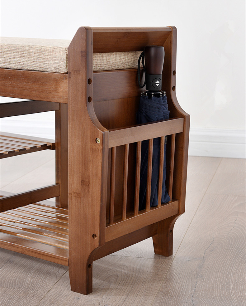 Natural Bamboo Shoe Storage Rack Bench with 2-Tier Cushion Seat Living Room Shoe Organizer Entryway Storage Hallway Furniture