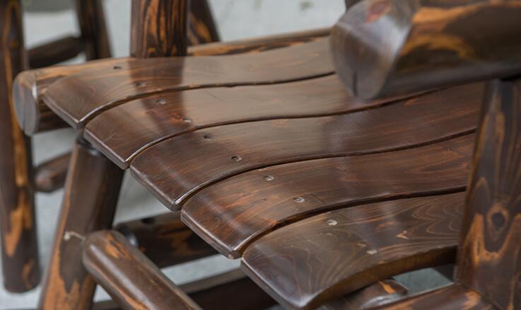 Antique Wood Outdoor Rocking Log Chair Wooden Porch Rustic Single Rocker Leisure Design Armchair for Deck, Balcony or Indoor Use