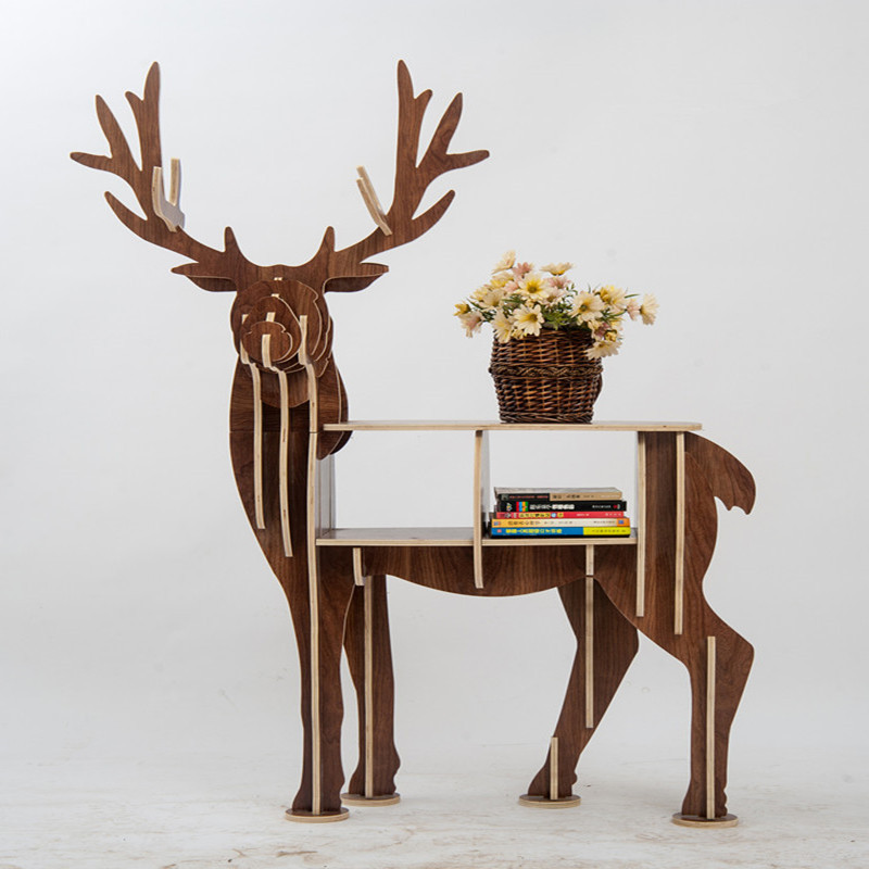 Large Book Rack Bookcase Display Storage Furniture for CDs, Movies &Books Animal Deer Display Bookrack Wooden Bookcase Shelves