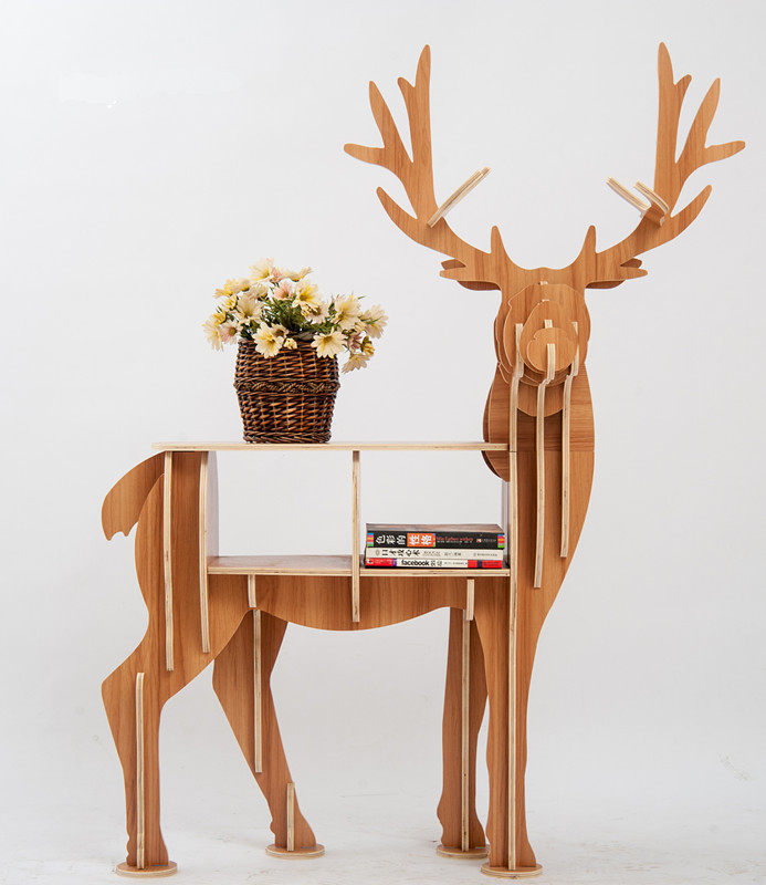 Large Book Rack Bookcase Display Storage Furniture for CDs, Movies &Books Animal Deer Display Bookrack Wooden Bookcase Shelves
