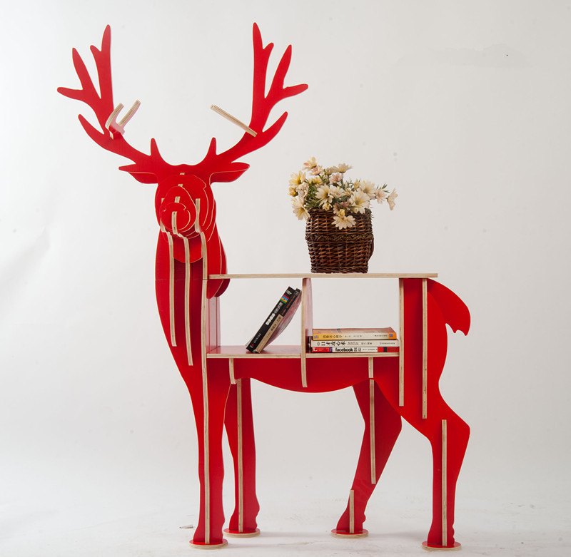 Large Book Rack Bookcase Display Storage Furniture for CDs, Movies &Books Animal Deer Display Bookrack Wooden Bookcase Shelves
