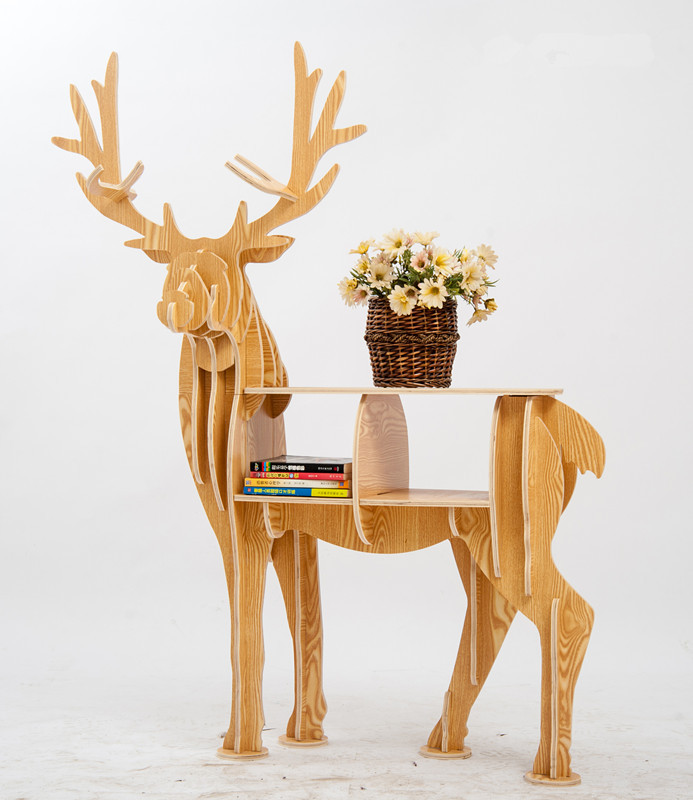 Large Book Rack Bookcase Display Storage Furniture for CDs, Movies &Books Animal Deer Display Bookrack Wooden Bookcase Shelves