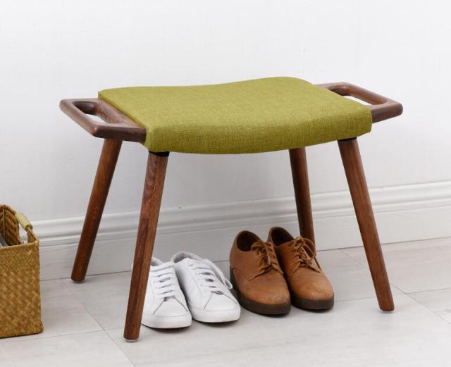 Nordic Oak Dressing Stool Footrest Sofa Stool Shoes Fabric Upholstery Bench Ottoman Household Home Wood Stool Leisure Footstool