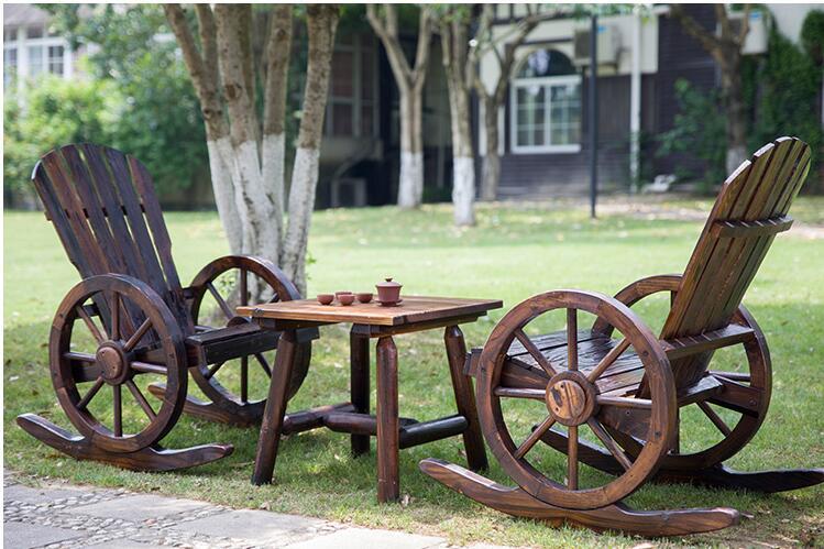 Wagon Wheel Wood Adirondack-Style Garden Chair Garden Furniture Rocking Chair Rocker Patio Garden Wooden Bench Outdoor Furniture