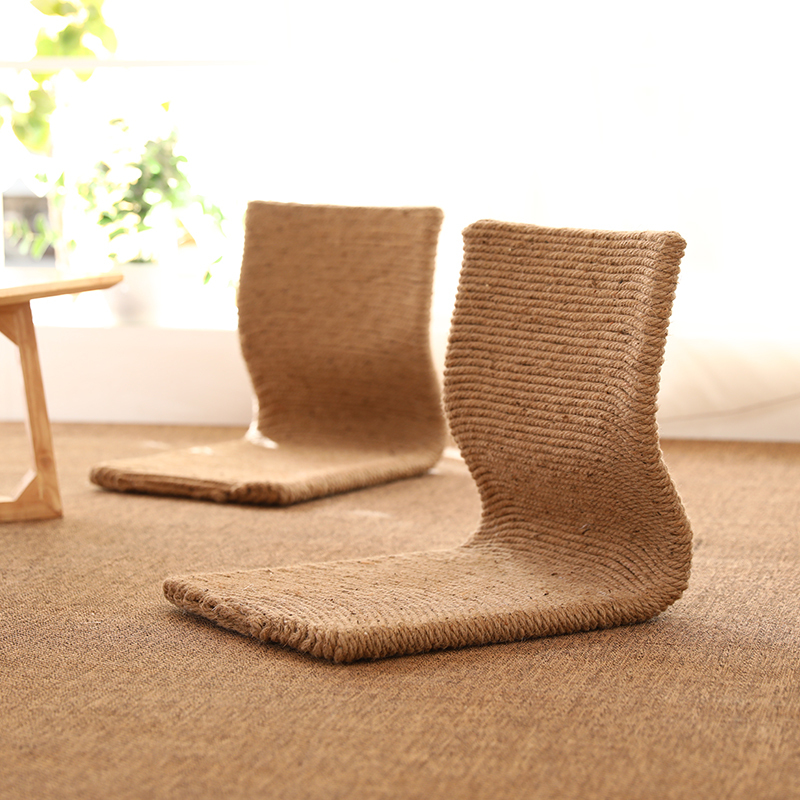 2pcs/lot Japanese Style Floor Chair Handcrafted Eco-Friendly Padded Knitted Hemp Chair with Backrest Meditation Zaisu Chair