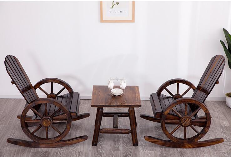 Wagon Wheel Wood Adirondack-Style Garden Chair Garden Furniture Rocking Chair Rocker Patio Garden Wooden Bench Outdoor Furniture