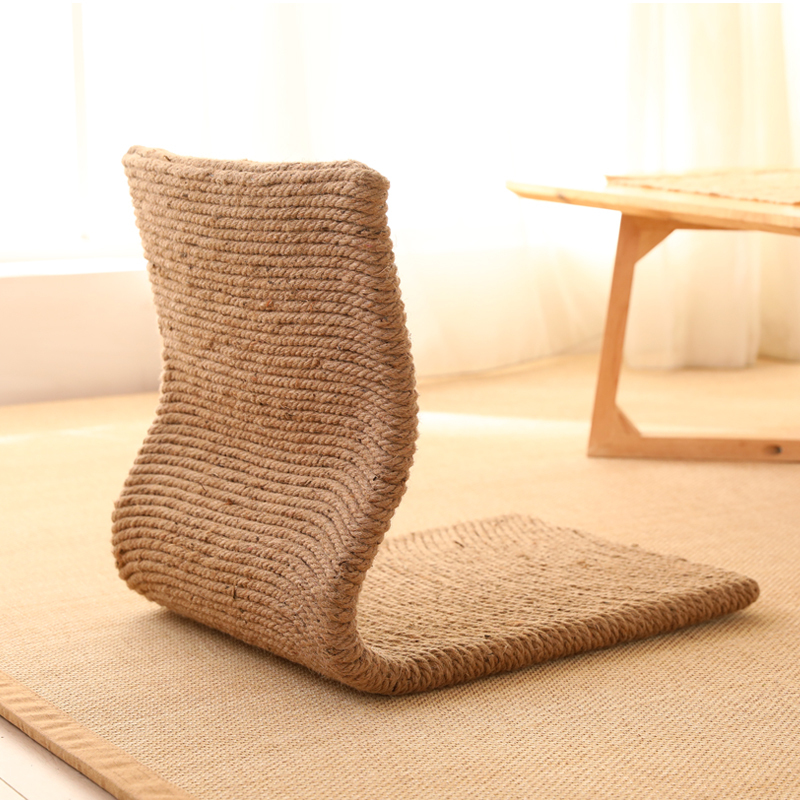 2pcs/lot Japanese Style Floor Chair Handcrafted Eco-Friendly Padded Knitted Hemp Chair with Backrest Meditation Zaisu Chair