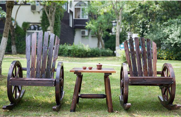 Wagon Wheel Wood Adirondack-Style Garden Chair Garden Furniture Rocking Chair Rocker Patio Garden Wooden Bench Outdoor Furniture