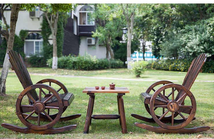 Wagon Wheel Wood Adirondack-Style Garden Chair Garden Furniture Rocking Chair Rocker Patio Garden Wooden Bench Outdoor Furniture