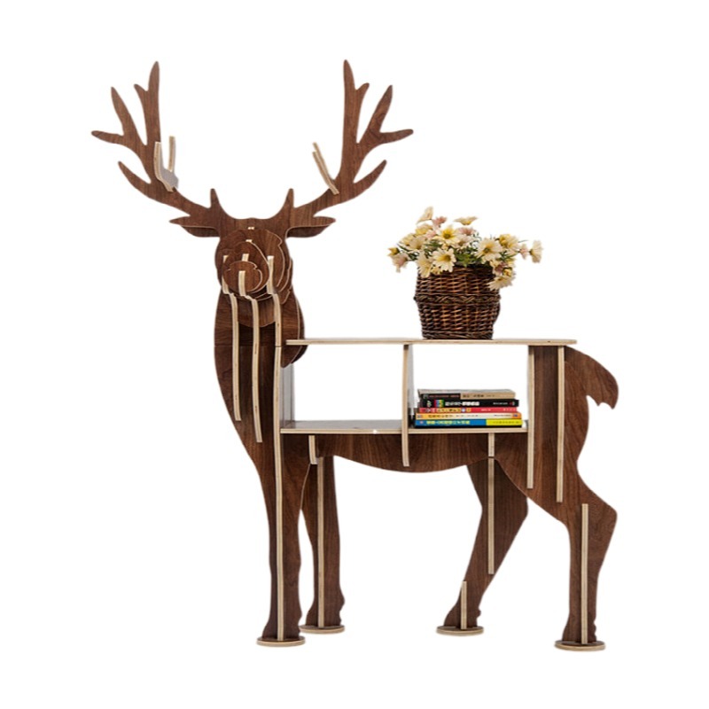 Large Book Rack Bookcase Display Storage Furniture for CDs, Movies &Books Animal Deer Display Bookrack Wooden Bookcase Shelves